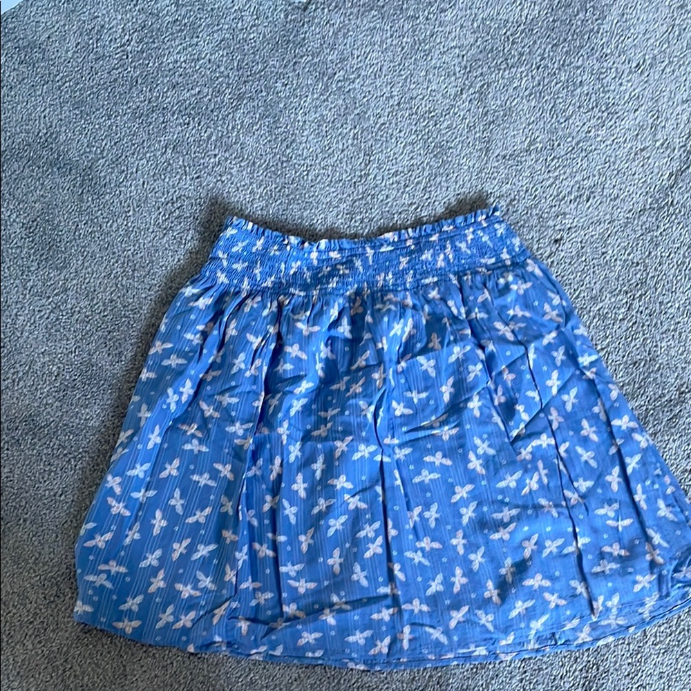 LOFT Blue and White Smocked Bubble Mini Skirt